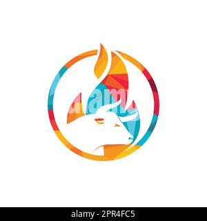 Bull fire vector logo design template. Suitable for ranch, steakhouse, restaurants, farms, meat and cattle. Stock Vector