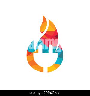 Electrical plug with fire icon logo design. Fire energy logo concept. Stock Vector