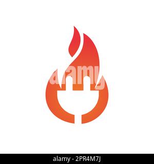 Electrical plug with fire icon logo design. Fire energy logo concept. Stock Vector