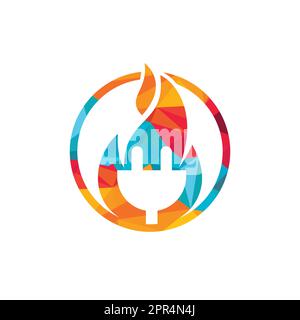 Electrical plug with fire icon logo design. Fire energy logo concept. Stock Vector