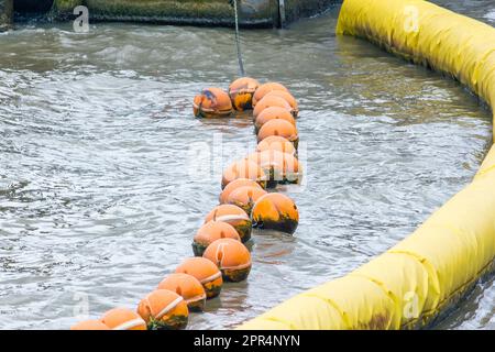 Orange buoy Used in the form of water made from special plastic that is strong and durable Stock Photo