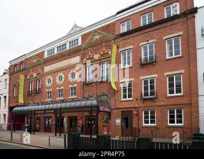 Front facade exterior of the Everyman Theatre, 10 Regent St, Cheltenham. UK. Victorian auditorium seen from the outside on a a day with grey skies / sky. (134) Stock Photo