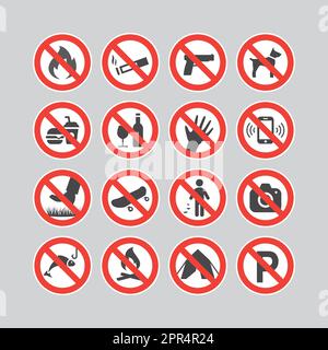 Red prohibition vector sign icon set Stock Vector