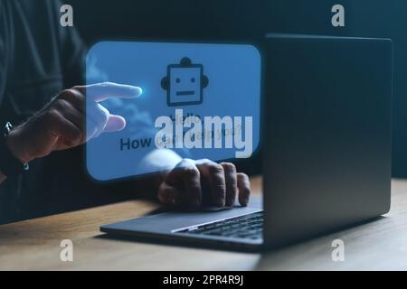 AI Chatbot assistant. Human chat with Artificial intelligence robot.  Stock Photo