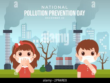 national pollution prevention day for awareness campaign about factory forest or vehicle problems in template hand drawn cartoon flat illustration 2pr4re0