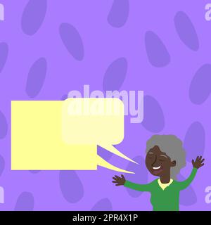 Woman Holding Two Speech Bubbles With Important Messages. Female Presenting Crutial Informations On Different Dialogue Balloons. Lady Showing Recent Updates. Stock Vector