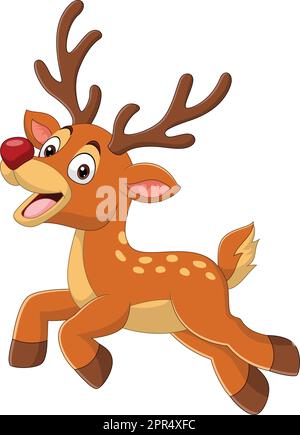 Cartoon funny little deer running on white background Stock Vector