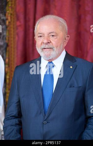 Madrid. Spain. 20230426,  Luiz Inacio Lula da Silva, President of the Federative Republic of Brazil attends a lunch with President of the Federative Republic of Brazil and First Lady at Royal Palace on April 26, 2023 in Madrid, Spain Stock Photo