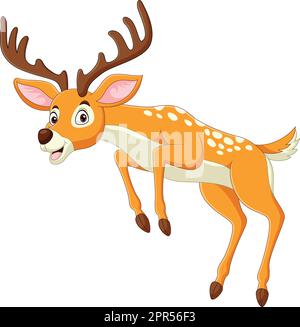 Cartoon funny deer jumping on white background Stock Vector