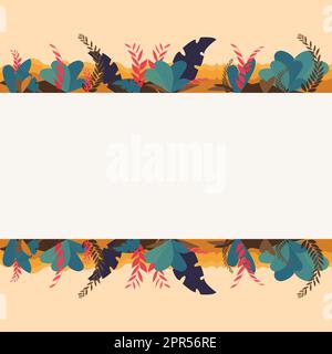 Frame With Leaves And Flowers Around And Important Announcements Inside. Framework With Different Plants All Over And Crutial Informations In. Floral Box With Recent Ideas. Stock Vector