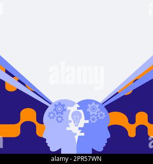 Creative Minds Combining Ideas Creating Innovative Strategies Displaying Teamwork. Heads With Cogwheels Representing Combined Effort Producing Advancement Plans. Stock Vector