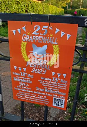 Poster for Grappenhall 25th beer Festival 2023, 12/05/2023, Grappenhall Youth & Community Centre, Bellhouse Ln, Grappenhall, Warrington WA4 2SG Stock Photo