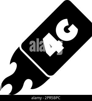 Fast 4G Sim Card with Fire for Smartphone. Flat Vector Icon illustration. Simple black symbol on white background. Fast 4G Sim Card with Fire sign des Stock Vector