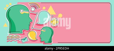 Multiple Heads Connected Showing New Technology Ideas. Gears In Brain Symbols Design Displaying Mechanical And Technical Idea. Stock Vector