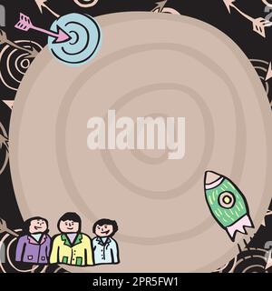 Rocket Ship Launching Fast To Target On Background. Group Of People Watching Spaceship Taking Off. Space Shuttle Reaching Destination Under Enineers Approval Stock Vector