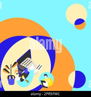 Businessman Thinking About New Ideas And Copying File, Businesswoman Holding Document. Man Assuming Recent Updates And Making Copy, Woman Taking Notes. Stock Vector