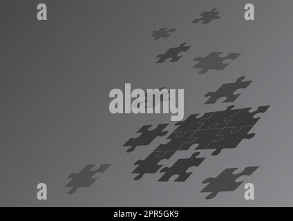 Jigsaw puzzle pieces hovering above blank space merging together symbolizing realization of new ideas displaying successfully accomplishing project goals. Stock Vector