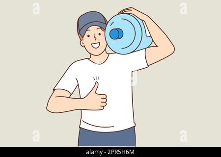 Happy man recommend bottled water service Stock Vector