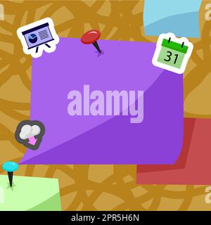 Important Message Written On Sticky Note With Pin On Top. Crutial Information Presented On Memo With Signs Around. Critical Announcements Displayed On Pad. Stock Vector