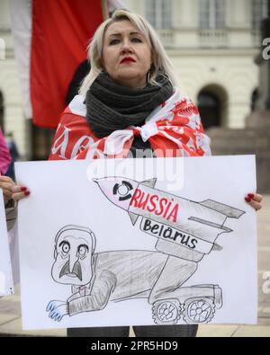 Warsaw, Poland. 26h April, 2023. People rally under the slogan 'No nucelar weapons in Belarus' on the 37th anniversary of the Chernobyl nuclear reactor disaster in Warsaw, Poland on 26 April, 2023. Credit: Jaap Arriens/Alamy Live News. Stock Photo