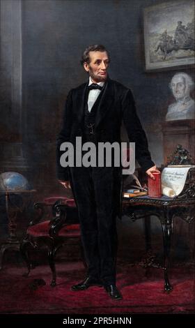 Abraham Lincoln (1809-1865), portrait by W. F. K. Travers, oil on canvas, 1865 Stock Photo