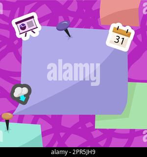 Important Message Written On Sticky Note With Pin On Top. Crutial Information Presented On Memo With Signs Around. Critical Announcements Displayed On Pad. Stock Vector