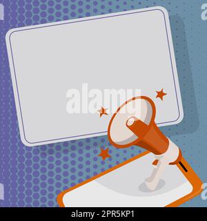 Megaphone Displaying Important Message. Object Announcing News Bulletin Board Pointing Arrow Presenting Announcement Information Exhibiting Detailed Report. Stock Vector