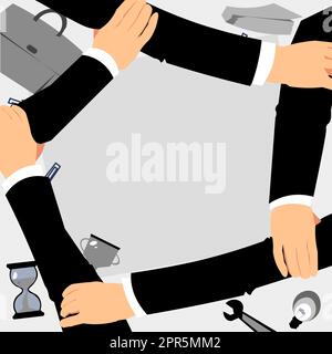 Four Hands Drawing Holding Arm Together Showing Connection Symbol. Connected Arms Design Holds Wrists Displaying Teamwork Cooperation Strong Bond. Stock Vector