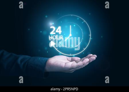 24hour open, service 24 hour, working 24 hour 7 days Stock Photo
