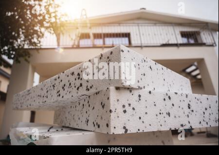 Polystyrene thermal cladding for energy saving on a construction site Stock Photo