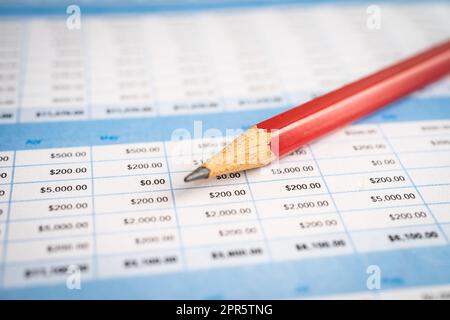 Pencil on spreadsheet paper. Finance, Account, Statistics, Analytic research data economy, Stock exchange trading and Business company meeting concept Stock Photo