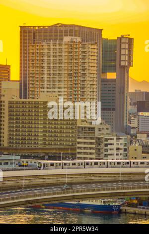 Yurikamome Tokyo waterfront new traffic coastal line and the evening Stock Photo