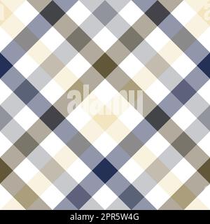 Seamless pattern. Classical cell diagonally. Contrasting cream, blue, gray and olive green color on a white background. Stock Photo