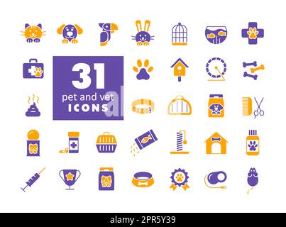 Pet and vet vector icon set. Graph symbol for pet and veterinary web site and apps design, logo, app, UI Stock Photo