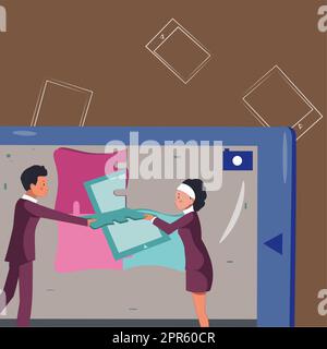 Colleagues Building New Project Plans Presenting Latest Ideas Defining Teamwork. Partners Creating Latest Work Strategies Promoting Future Advertisement Stock Vector