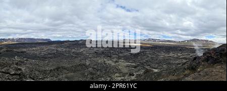 View of the lava fields of a past volcanic eruption in Iceland. Stock Photo