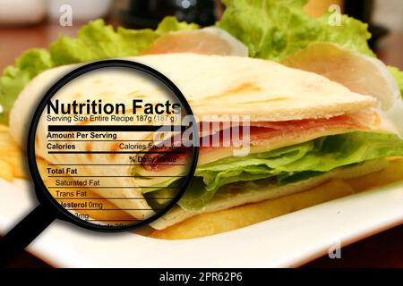 Sandwich nutrition facts Stock Photo