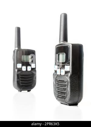 Pair of black walkie-talkie units Stock Photo