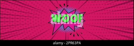 Comic zoom inscription WOOF on a colored background - Vector Stock Photo