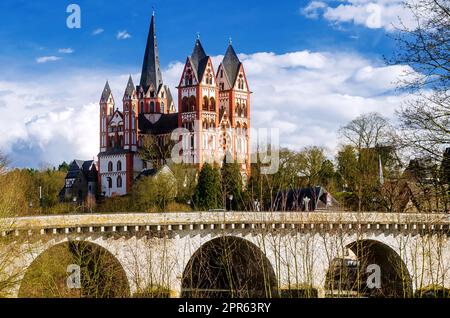 Limburg Cathedral (Limburger Dom, Georgsdom) above the old town of Limburg at Lahn river in the state of Hesse, Germany. Stock Photo
