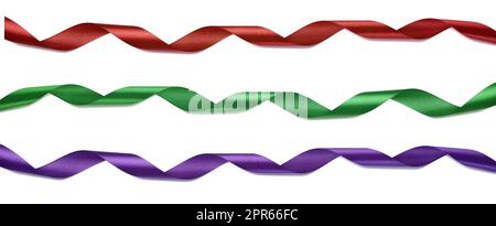 Twisted silk red, blue and purple ribbons for decoration Stock Photo