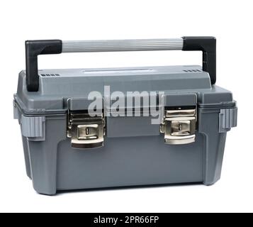 Large gray plastic box with handle for tools, bolts and nuts Stock Photo