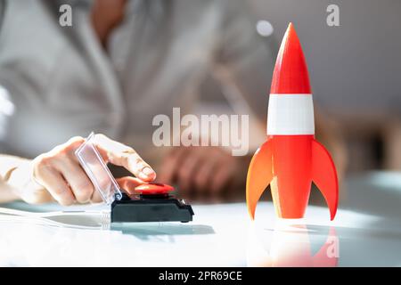 Red Launch Button Stock Photo