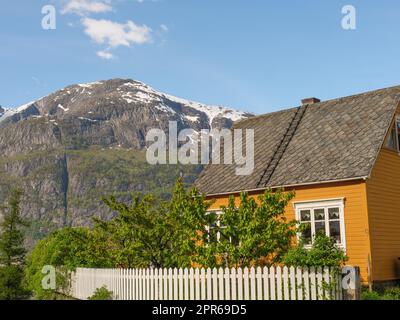 Eidfjord village and the hardangerfjord in norway Stock Photo