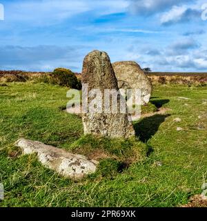 Men-an-Tol known as Men an Toll or Crick Stone - small formation of standing stones in Cornwall, United Kingdom Stock Photo