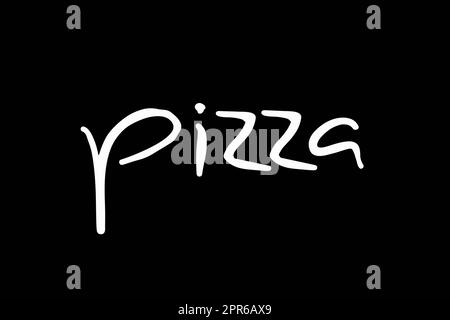 Pizza word handwritten isolated on black background. Stock Photo