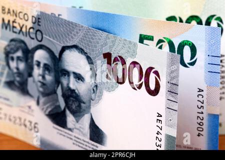 Mexican peso a business background. Stock Photo