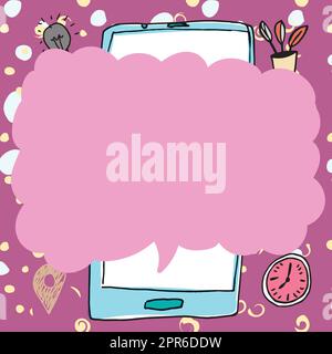 Speech Bubble With Important Message Above Mobile Phone. Crutial Informations Presented In Dialogue Balloon Over Cellphone. Critical Updates Displayed. Stock Vector