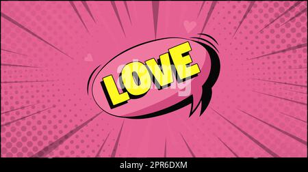 Comic zoom inscription LOVE on a colored background - Vector illustration Stock Photo