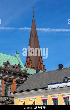 Stortorget, Great Square with historic buildings and tower of 14th century St. Peter's Church, Malmo, Sweden Stock Photo